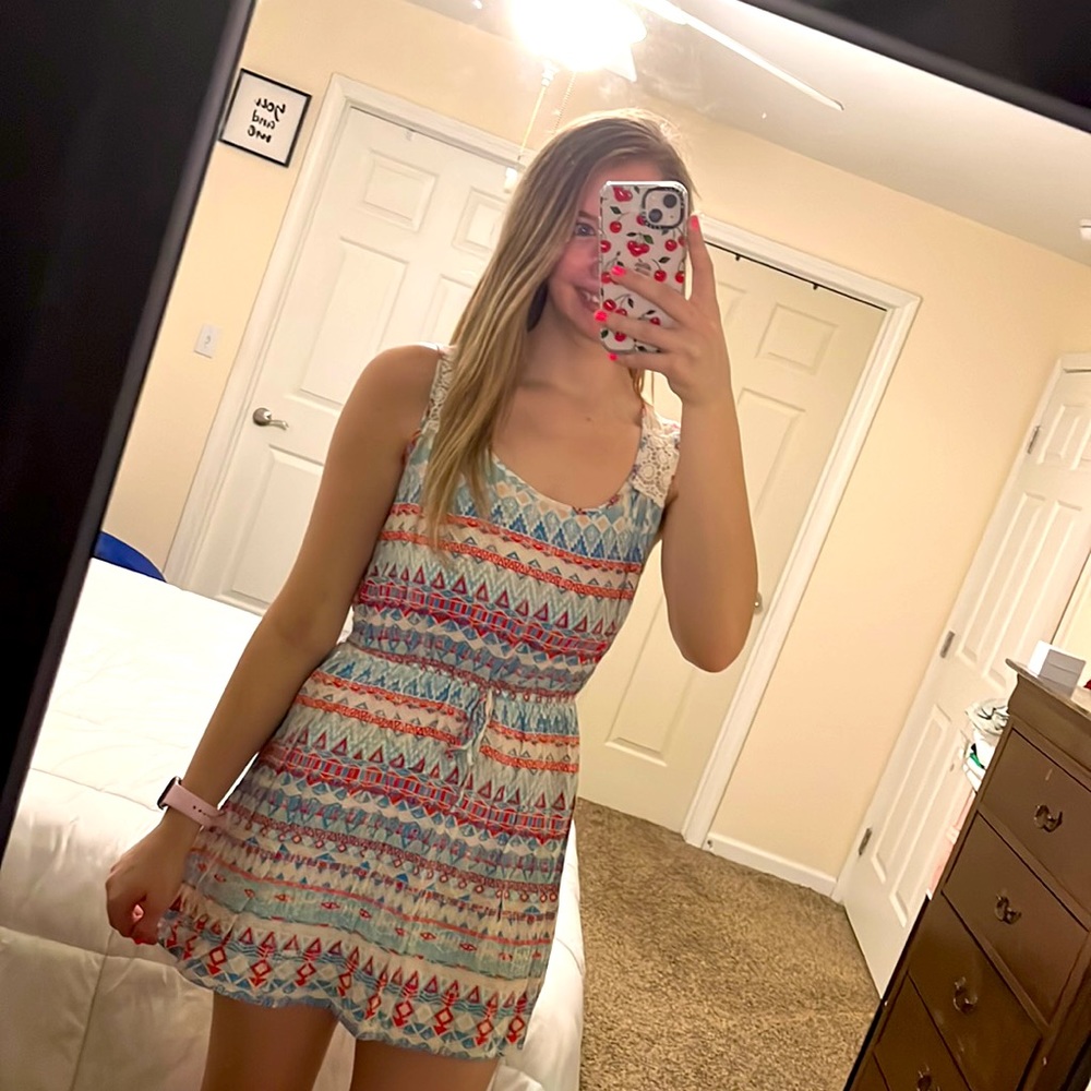 Red, white, blue, & cream tribal print dress!